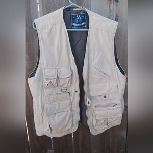 Mens Cargo Vest Utility Workwear Members Only Khaki Multi-Pocket Vest Large